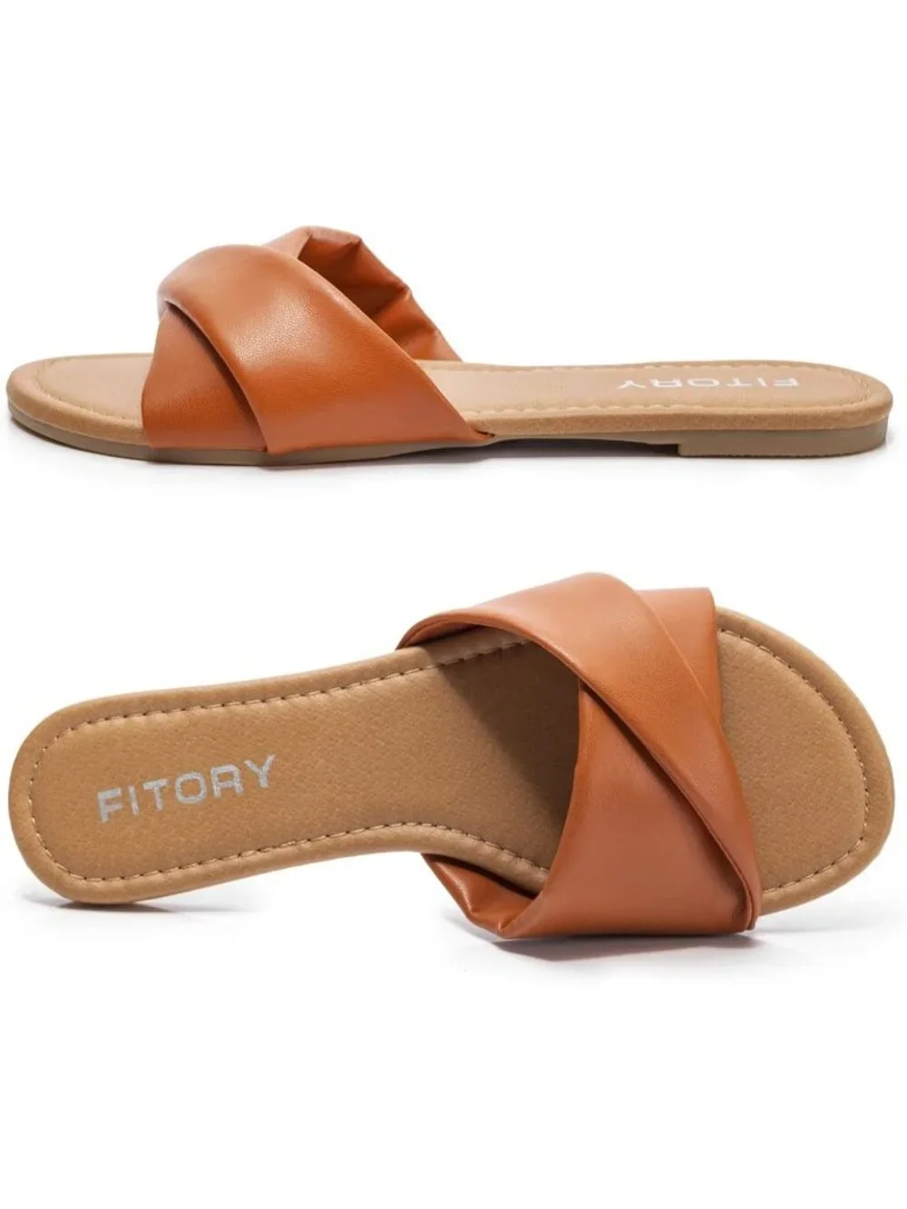 Women's Brown Flat Sandals Fashion Slides With Soft Leather Slippers for Summer